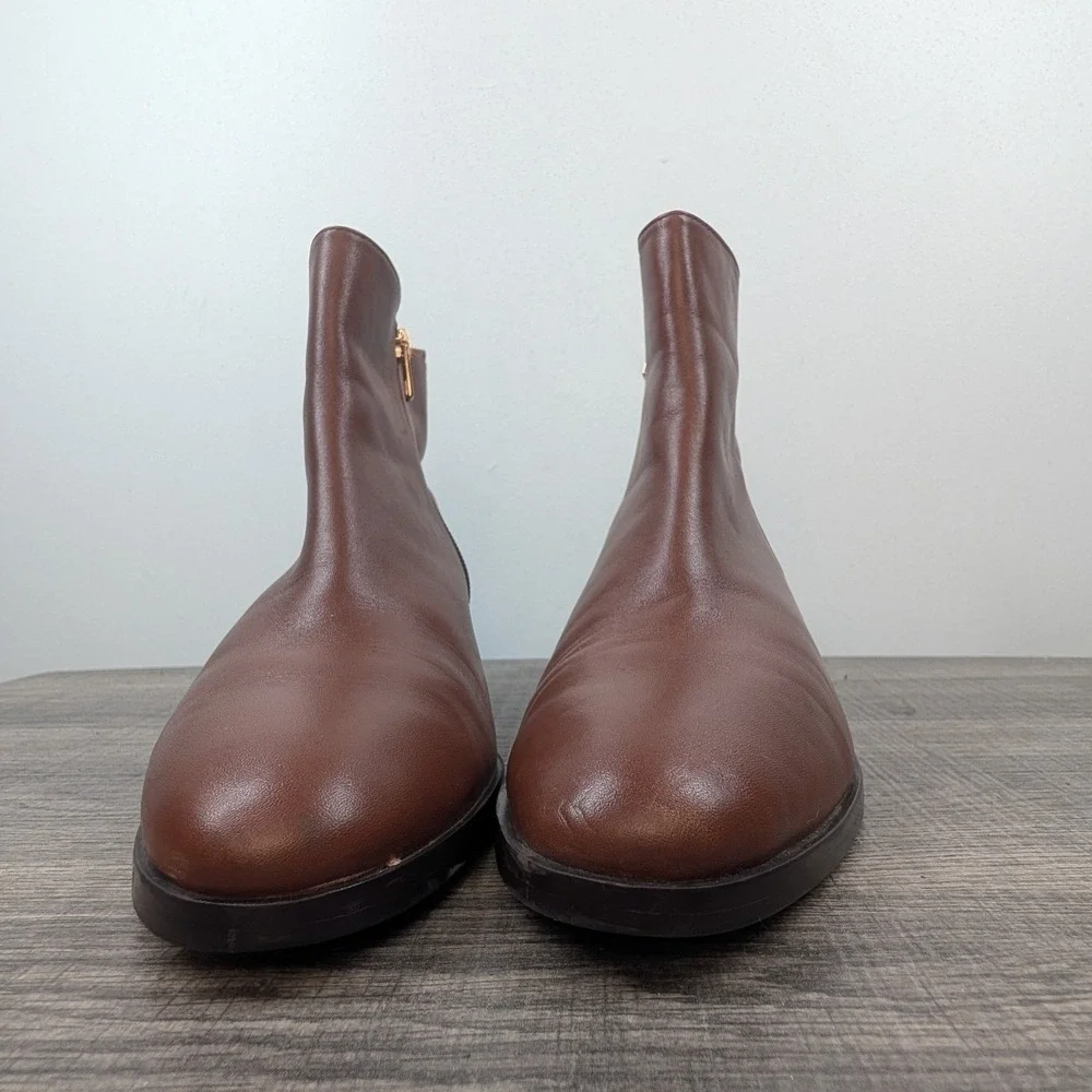 Coach Carmen Leather Ankle Boots Brown Side Zip Block Heel Size‎ 9B